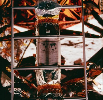 (20 July 1969) --- Close-up view of the plaque which the Apollo 11 astronauts left on the moon in commemoration of the historic lunar landing mission. The plaque was attached to the ladder on the land...
