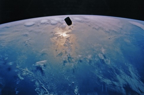 1992 - This onboard photo from Space Shuttle Endeavour captures the free flying INTELSAT IV