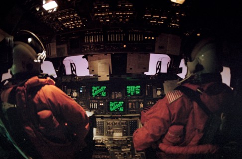1992 - STS-42 Commander Grabe and Pilot Oswald at OV-103's controls during reentry