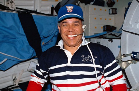 (24 Nov-1 Dec 1991) --- STS-44 Commander Frederick D. Gregory wears a cap honoring his alma mater, the United States Air Force (USAF) Academy, on the middeck of Atlantis, Orbiter Vehicle (OV) 104.