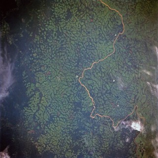 Uele River, Cleared Pasture Lands, Zaire, Africa from space ca. 1992