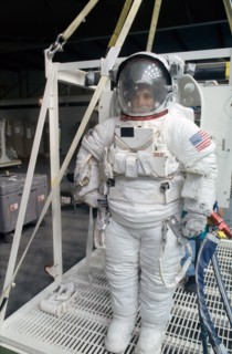 STS-57 MS2 Sherlock in EMU is ready for underwater EVA simulation at JSC