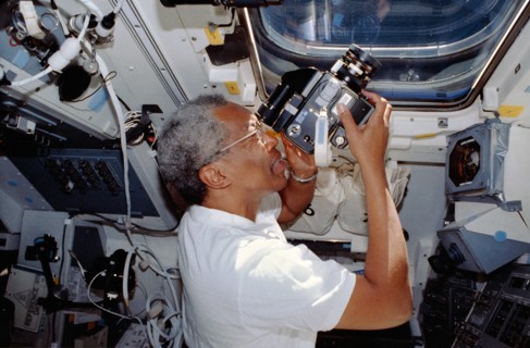 Crewmembers in the aft flight deck.