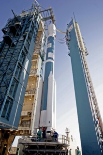 2008 - A Delta II rocket carrying the Ocean Surface Topography Mission/Jason 2 satellite, is prepared for launch at Space Launch Complex 2 at Vandenberg Air Force Base, Calif.