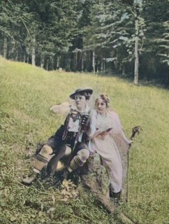 Young couple feels caught at a meeting on the alm