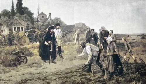 Friedrich der Große überwacht persönlich den Kartoffelanbau in der Landwirtschaft