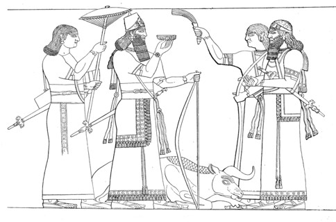 Assyrian king with servants and bearers