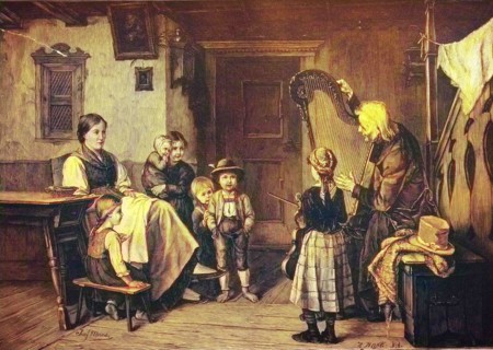 Hausmusik mit Harfenspieler