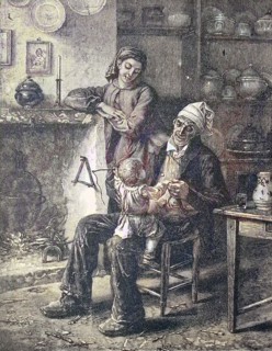 Grandfather plays with the grandson on his knee