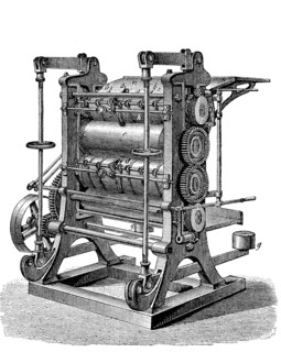 A calender is a series of hard pressure rollers used to finish or smooth a sheet of material such as paper