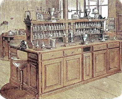 A work table in the chemical lobaratorium in Leipzig