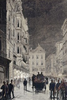 The Kaerntnerstrasse or Carinthian Street in Vienna on the evening