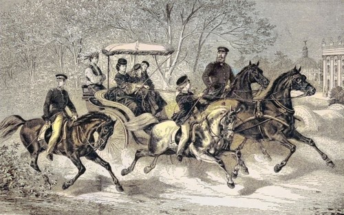 Crown Prince Frederick William with his family on a ride with horses and carriage