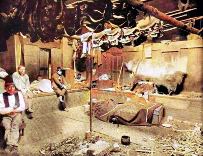 Inside an Indian hut in Yakutat Bay in Alaska