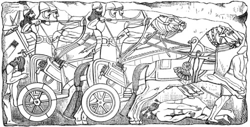 Assyrian warriors with battle chariot