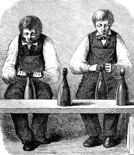 The wiring of champagne bottles in France in 1885