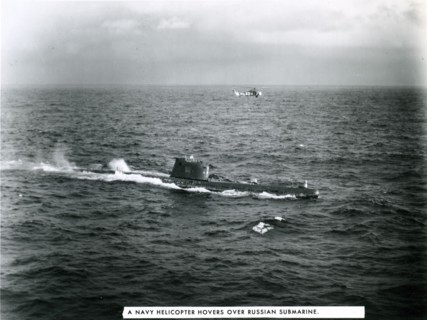 US Navy helicopter observes Soviet submarine, 1962