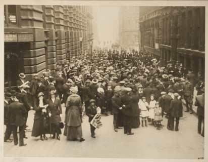 People gathered awaiting news on the Lusitania