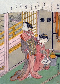 Waves by Moonlightlooking over the river by two women prparing tea from a kettle