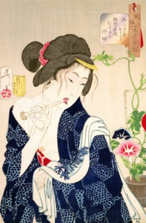 A lass in kimono wakes up