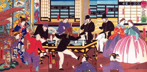 Foreigners enjoy an evening party