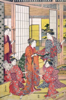 Young women with a tray of sweetmeats