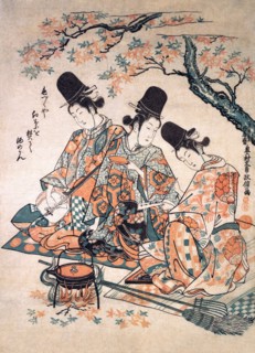 Palace Servants heating Sake over a fire