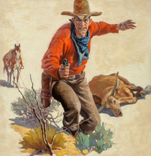 Cowboy with Dead Steer and Gun