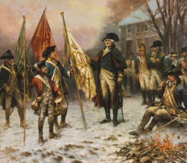 Washington inspecting the captured colors