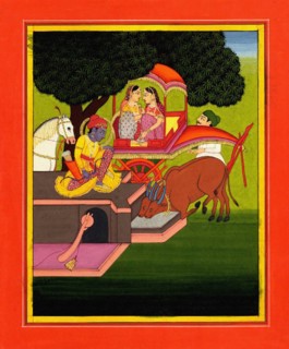 Rama watering a buffalo at a well