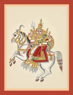 Khanderao and his consort Mhalsa ride a white horse
