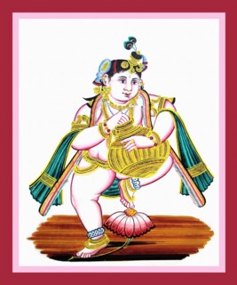 Krishna dancing with his right foot on the ground