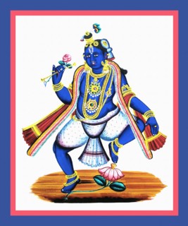 Krishna dances with a flute and a flower