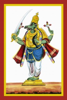 Kalki, of greenish complexion