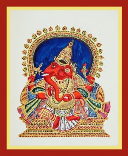 Ganapati seated in lalitasana on a throne