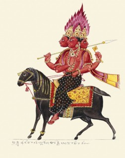Agni, guardian of the south-east, riding a caparisoned ram