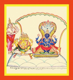 Vishnu seated on the coils of the serpent Shesha