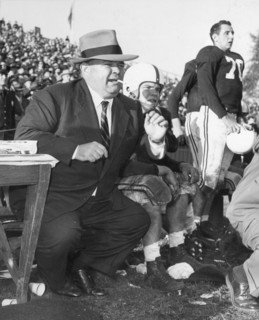 Herman Hickman, coach of Yale University's football team is pictured during a game. New York, New York, October, 1951.