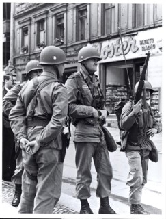 August 1961 - U.S. Soldiers Stare Across Border at Friedrichstrasse Crossing