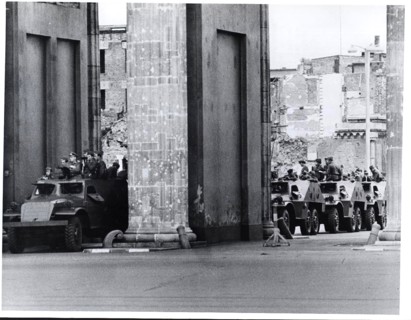 August 1961 - A Column of East German Armored Cars Lines Up Behind Brandenburg Gate Against