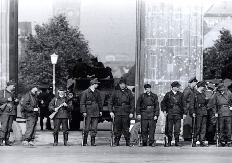 August 1961 - A Squad of East Berlin 'Workers' Militia' With Submachine Guns Stands