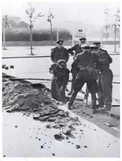 Date - Possibly August 1961 - East German Police Tear Up Pavement Near Potsdamerplatz to Build