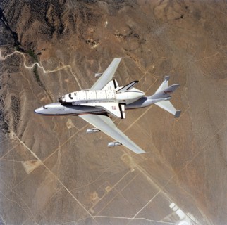 This spectacular view of the NASA 905 transport aircraft