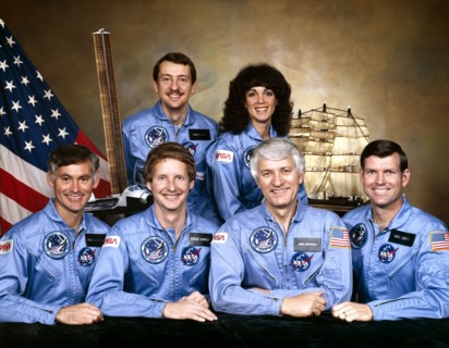 STS-41-D CREW PORTRAIT: FRONT L-R: RICHARD M MULLANE