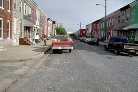 1998 - cars and trucks parked on street in urban neighborhood  (possibly Baltimore, MD)
