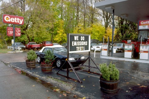 Emissions testing sign at a Getty Gas Station - date unknown but possibly early 1990s