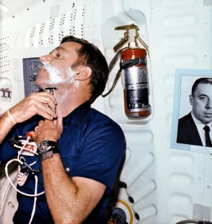 Astronaut Joe H. Engle, here shaving