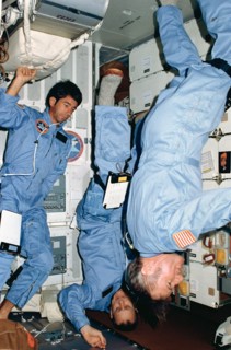 Three members of the four-man STS-5 crew