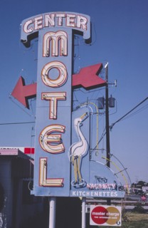 1980s United States -  Center Motel sign