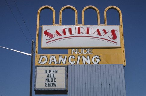 2000s America -  Saturday Nude Dancing sign, Aurora, Colorado 2004